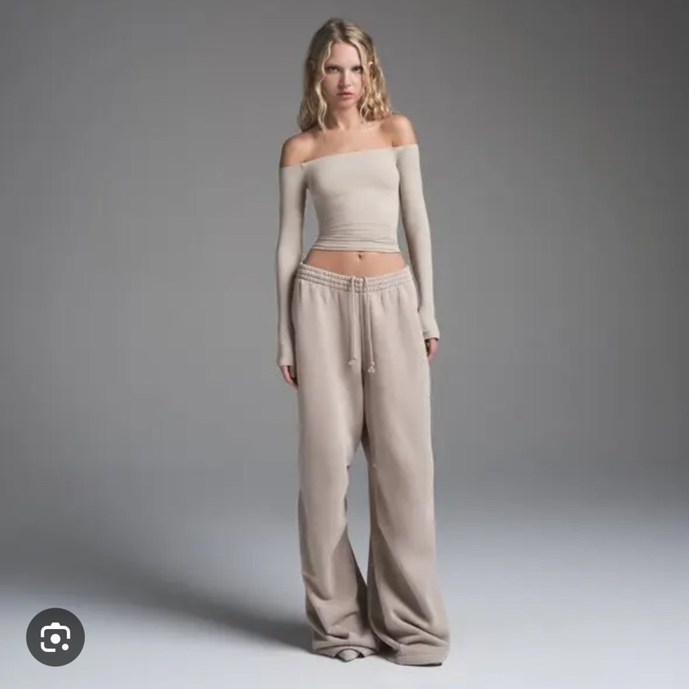 SKIMS VINTAGE FLEECE STRAIGHT LEG SWEATPANT IN STONE